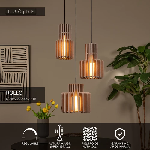 Lucide ROLLO - Lámpara colgante - 3xE27 - Taupe - USP